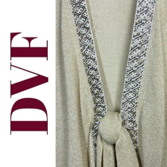 DIANE VON FURSTENBERG Ballerina Gold Shimmer Embellished Wrap Cardigan, Medium - Picture 6 of 12